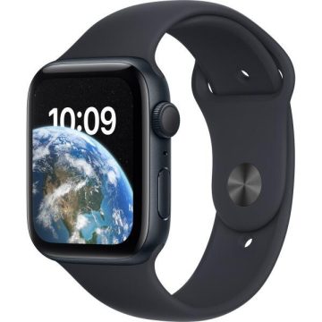   Apple Watch SE (2022) GPS + Cellular - 44 mm-es ezüstszínű alumíniumtok, fekete sportszíj