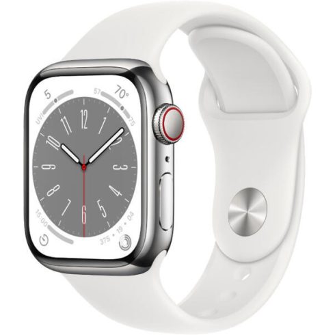 Apple Watch Series 8 GPS 45 mm silver alumíniumtok, fehér sportszíj